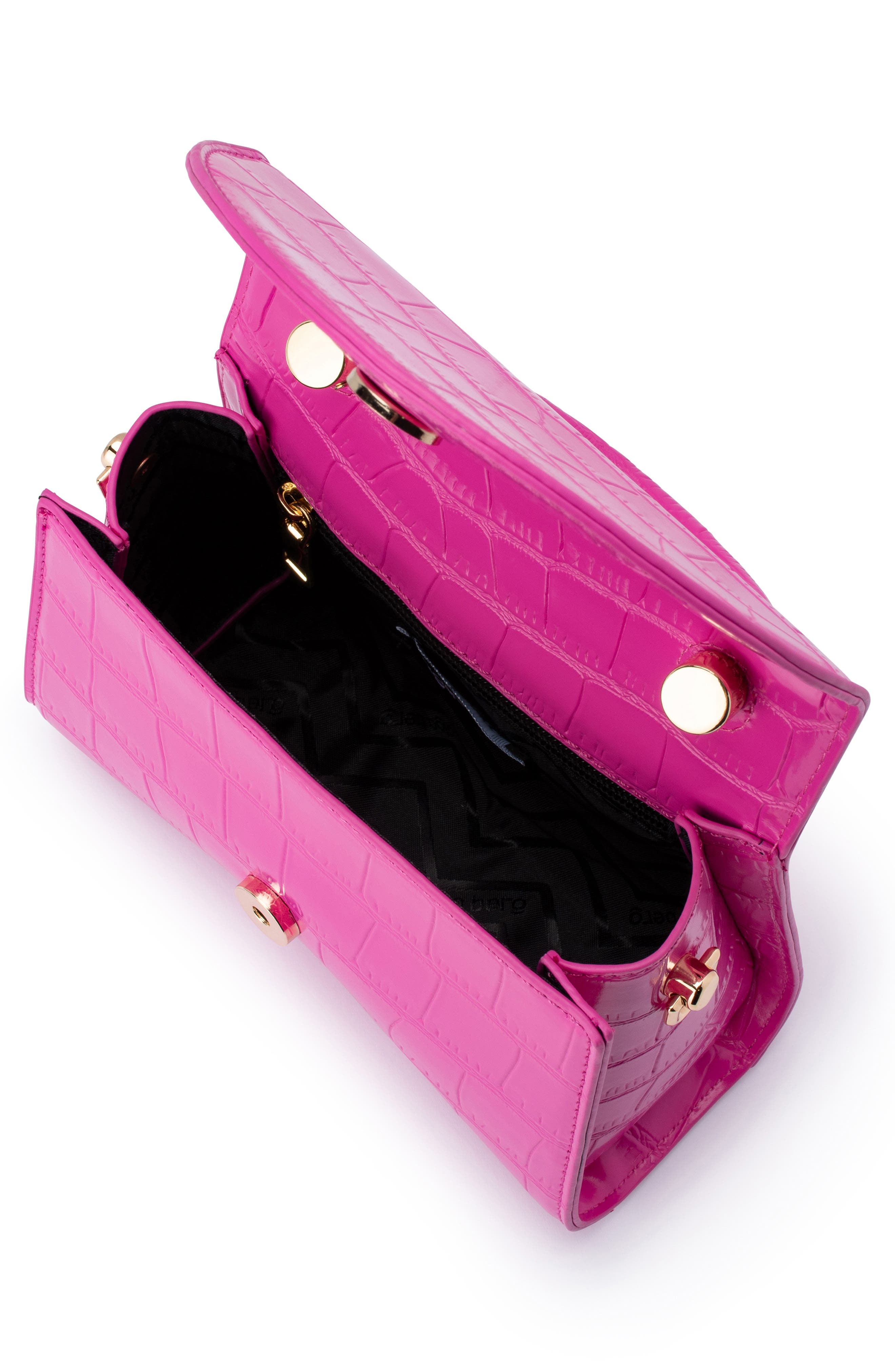 Olga Berg Nadia Croc Embossed Faux Leather Top Handle Bag, Alternate, color, Fuchsia