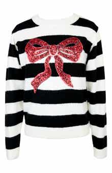 Zunie Kids' Sequin Bow Stripe Sweater