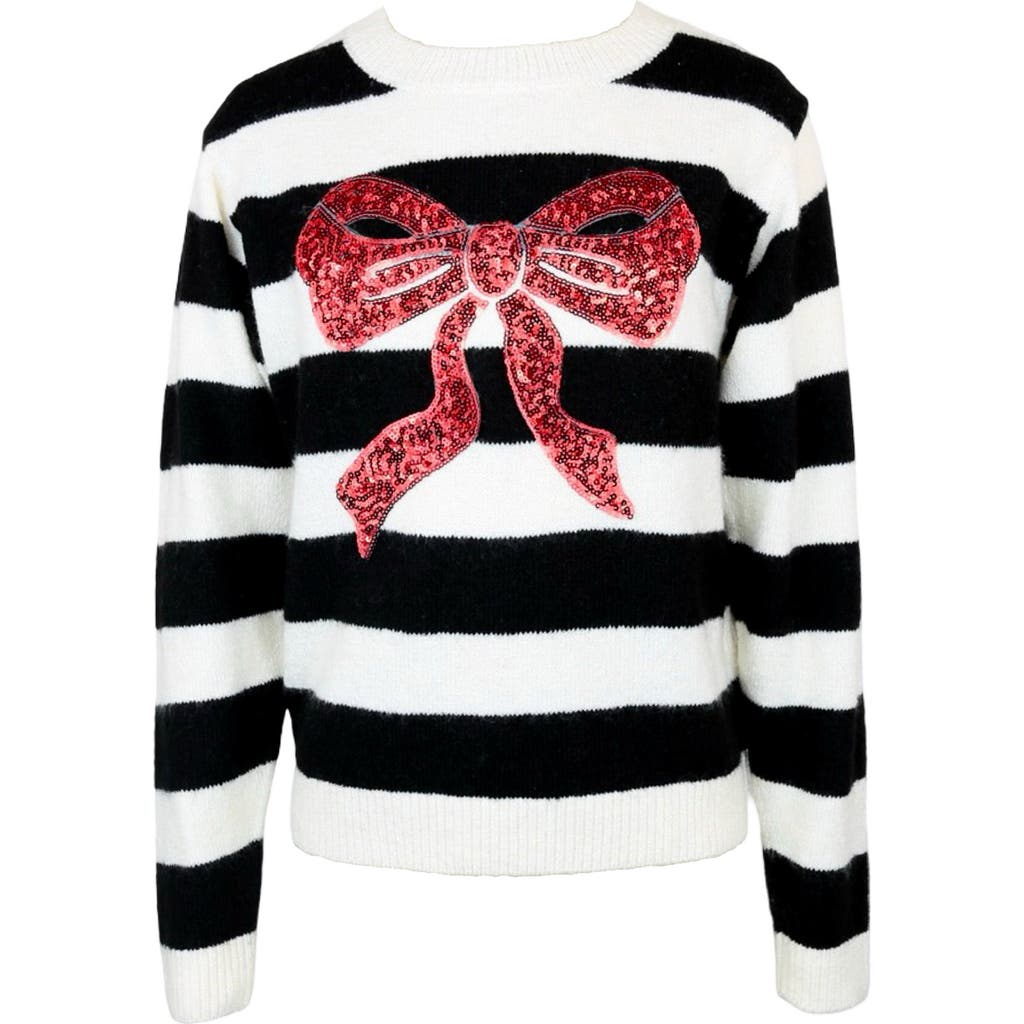 Zunie Kids' Sequin Bow Stripe Sweater In Multi