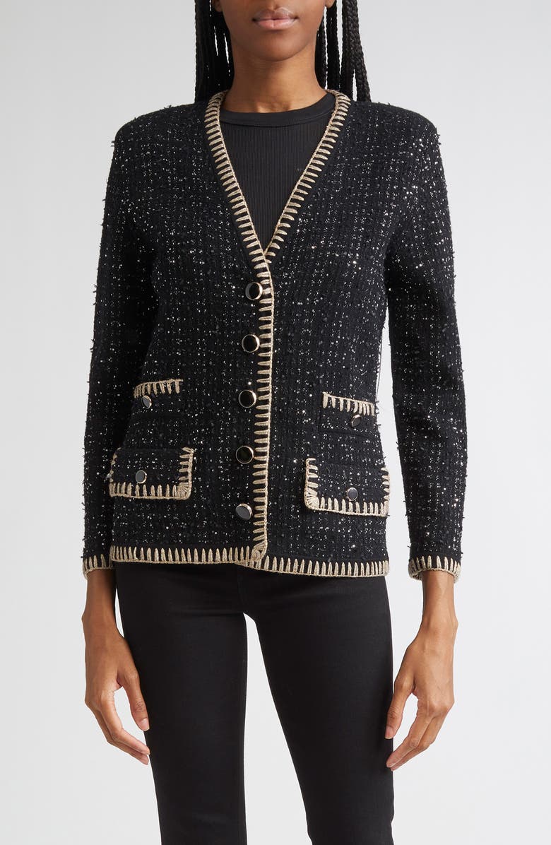 Veronica Beard Ceriani Metallic Knit Jacket, Main, color, Black