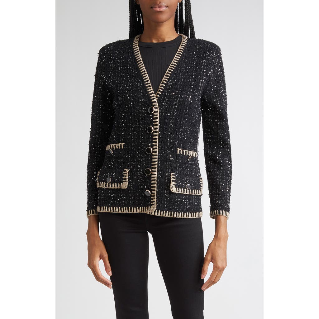 Veronica Beard Ceriani Metallic Knit Jacket In Black