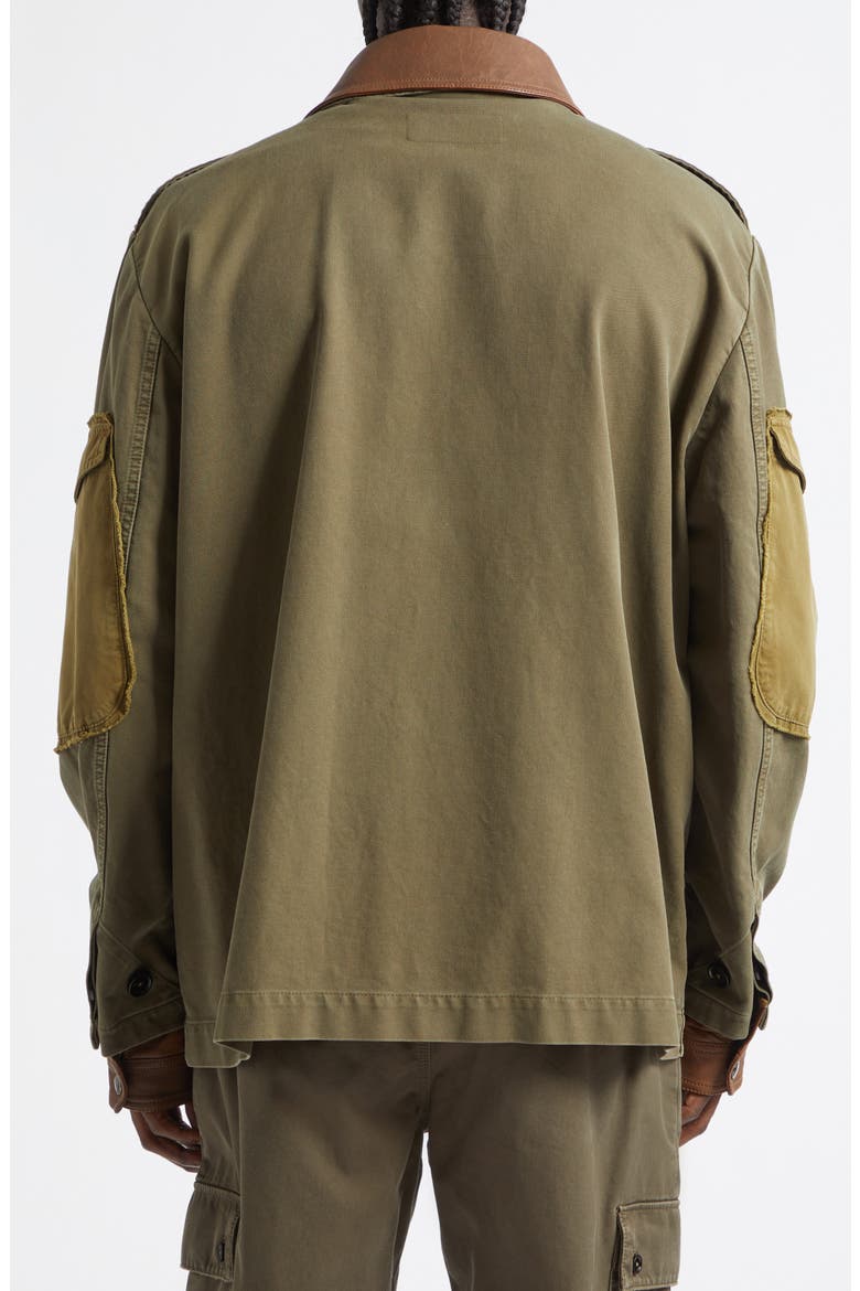 Leather Trim Cotton Jacket, Alternate, color, MARRONE SCURO