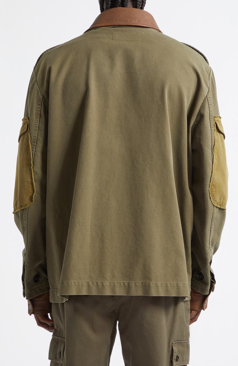 Dolce&Gabbana Leather Trim Cotton Jacket, Alternate, color, Marrone Scuro