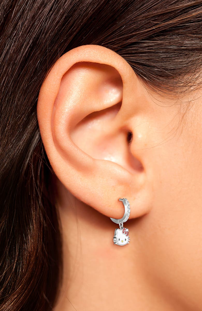 Jacmel Sterling Silver CZ Huggie & Hello Kitty Dangle Earrings, Alternate, color,