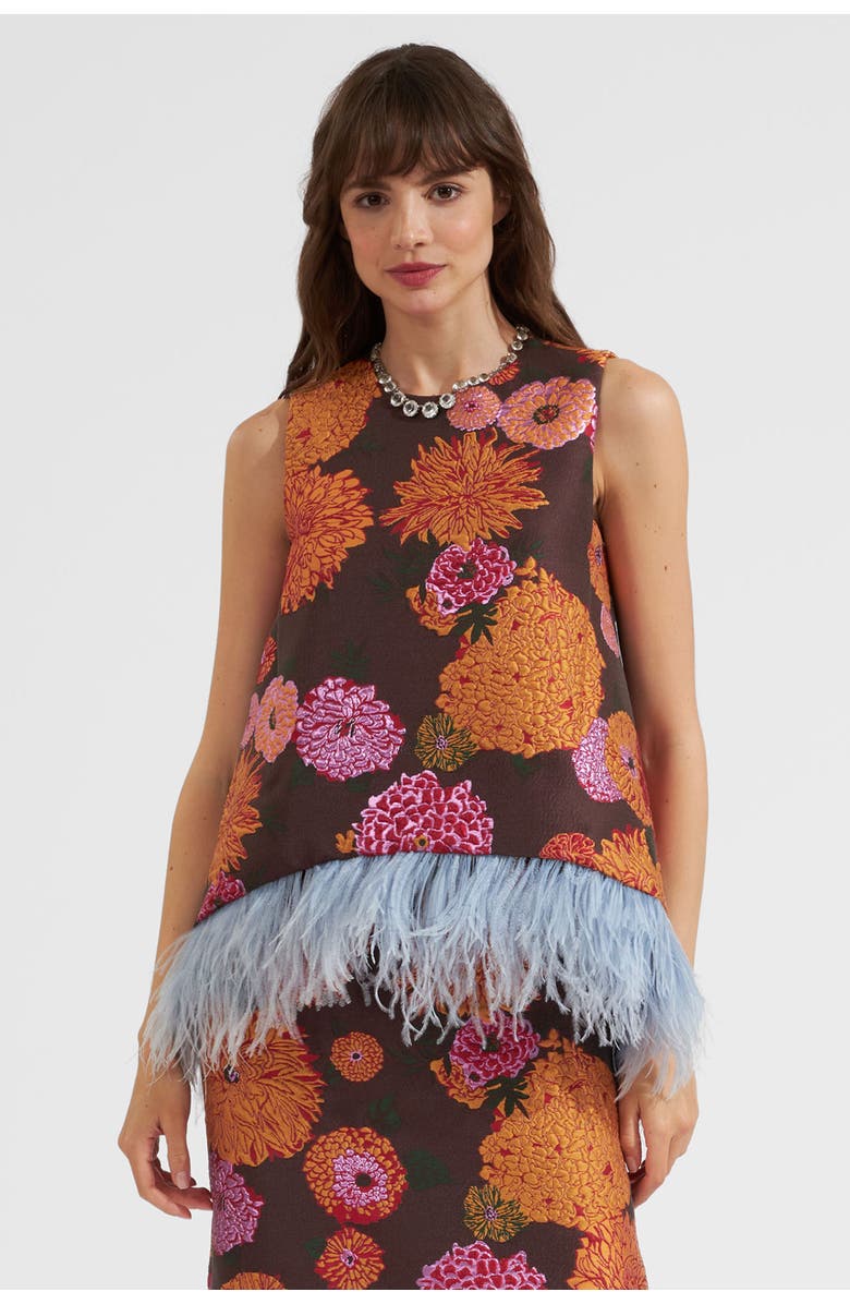 La DoubleJ La Scala Top With Feathers Jacquard Gyn Chocolate, Main, color, Jacquard Gyn Chocolate