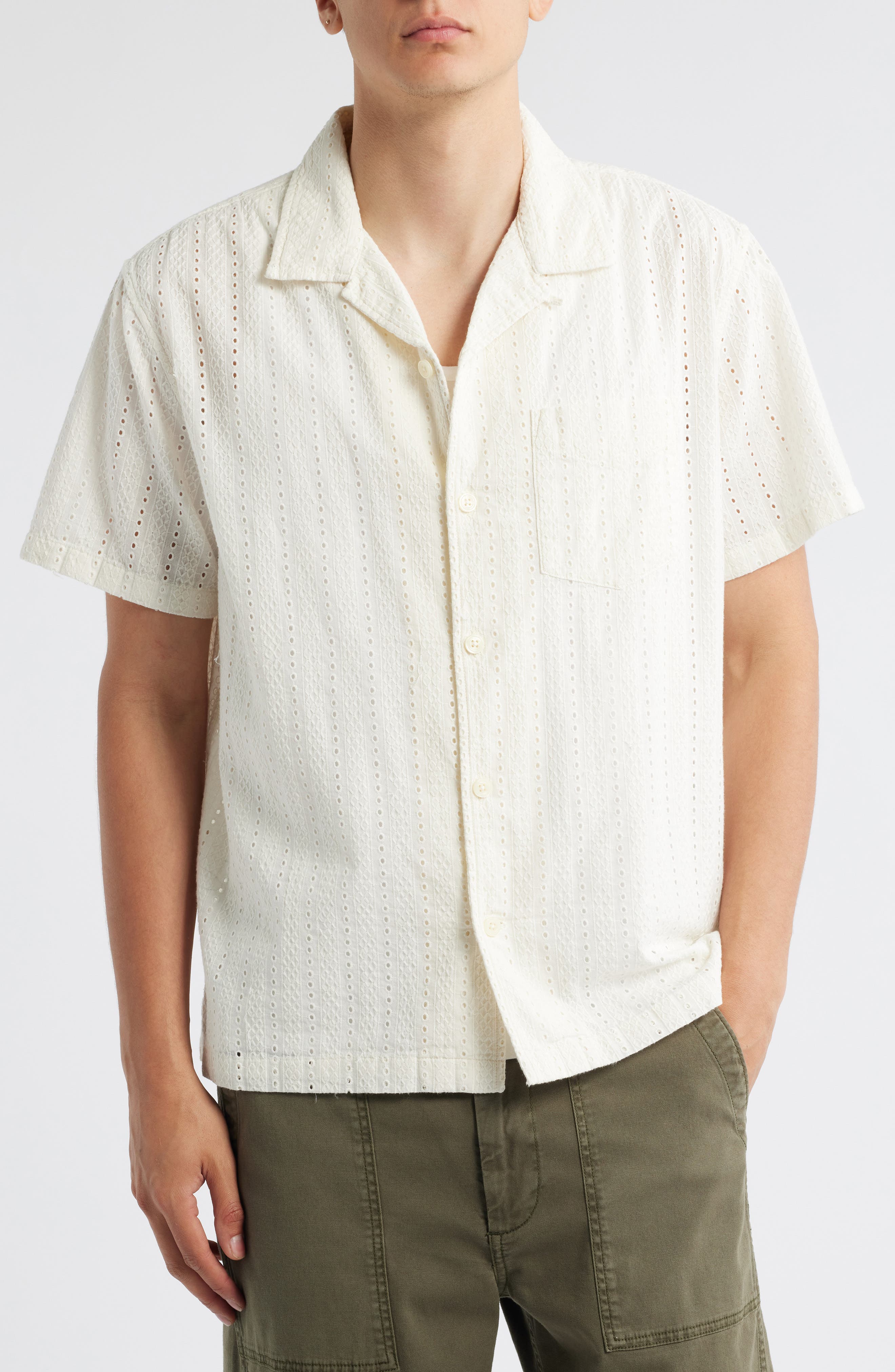 Treasure & Bond Embroidered Eyelet Cotton Camp Shirt