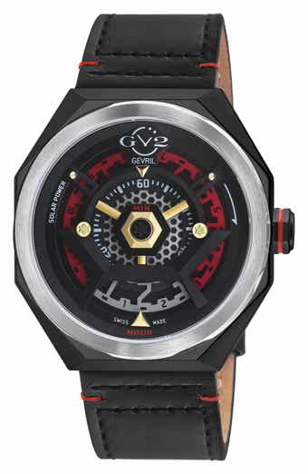 GV2 Stella Solare Power Leather Strap Watch, 44mm