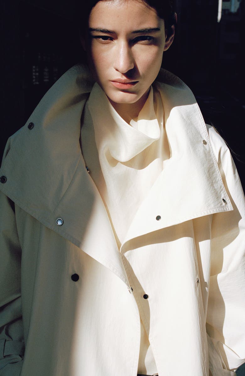 MANGO Funnel Neck Oversize Cotton Blend Trench Coat, Alternate, color, Ecru