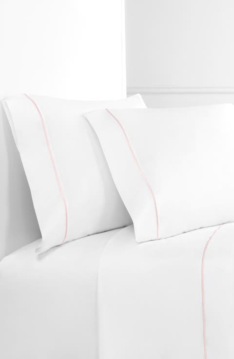 Single Stripe Embroidered 300 Thread Count Cotton Percale Sheet Set