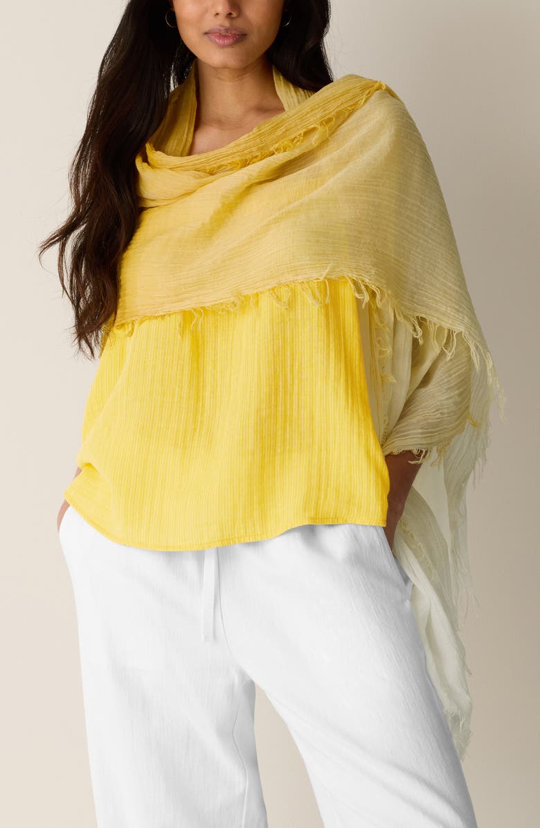 Eileen Fisher Watercolor Organic Cotton Blend Gauze Scarf, Alternate, color, Soleil