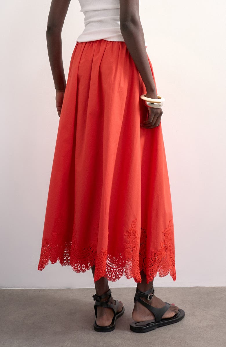 Topshop Lace Hem Maxi Skirt, Alternate, color, Red