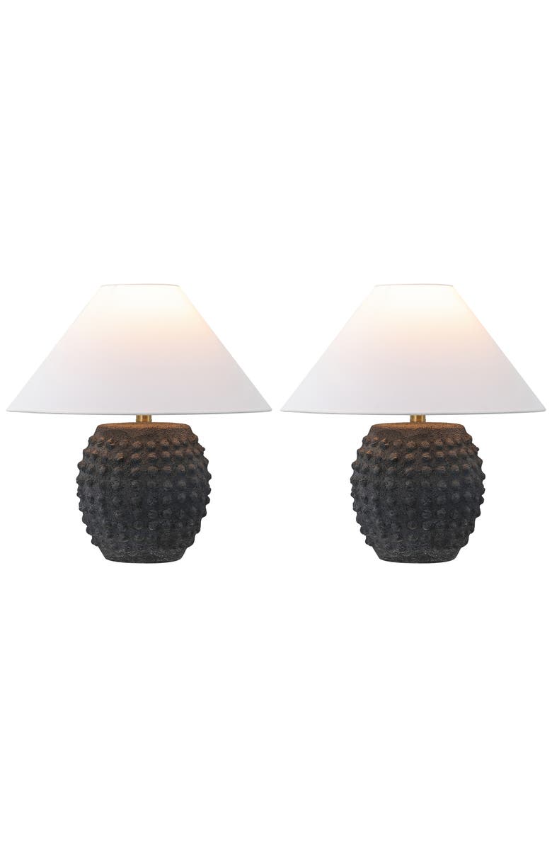 JONATHAN Y Effie 18.25" Minimalist Scandinavian Ceramic/Iron Hobnail LED Table Lamp, Main, color, Matte Black