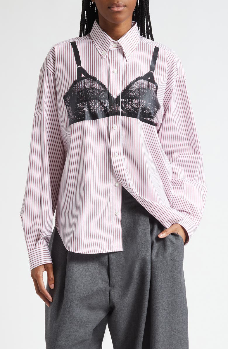 Vaquera Trompe l'Oeil Bra Stripe Graphic Button-Down Shirt, Main, color,