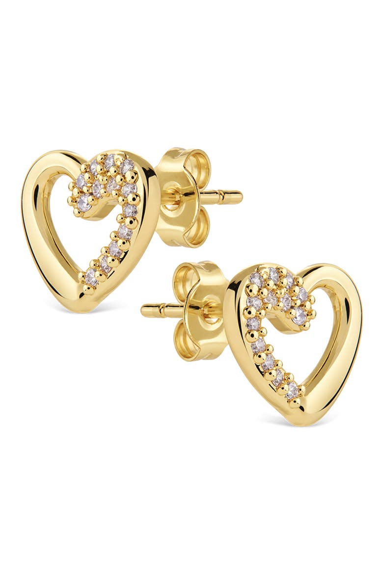 Pavé Heart Stud Earrings, Alternate, color, GOLD