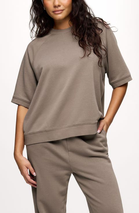 Elbow-Sleeve Cotton Blend French Terry Sweatshirt