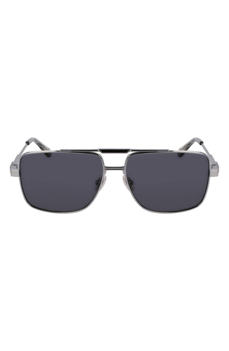 FERRAGAMO Gancini Prisma 60mm Navigator Sunglasses, Main, color, Light Ruthenium