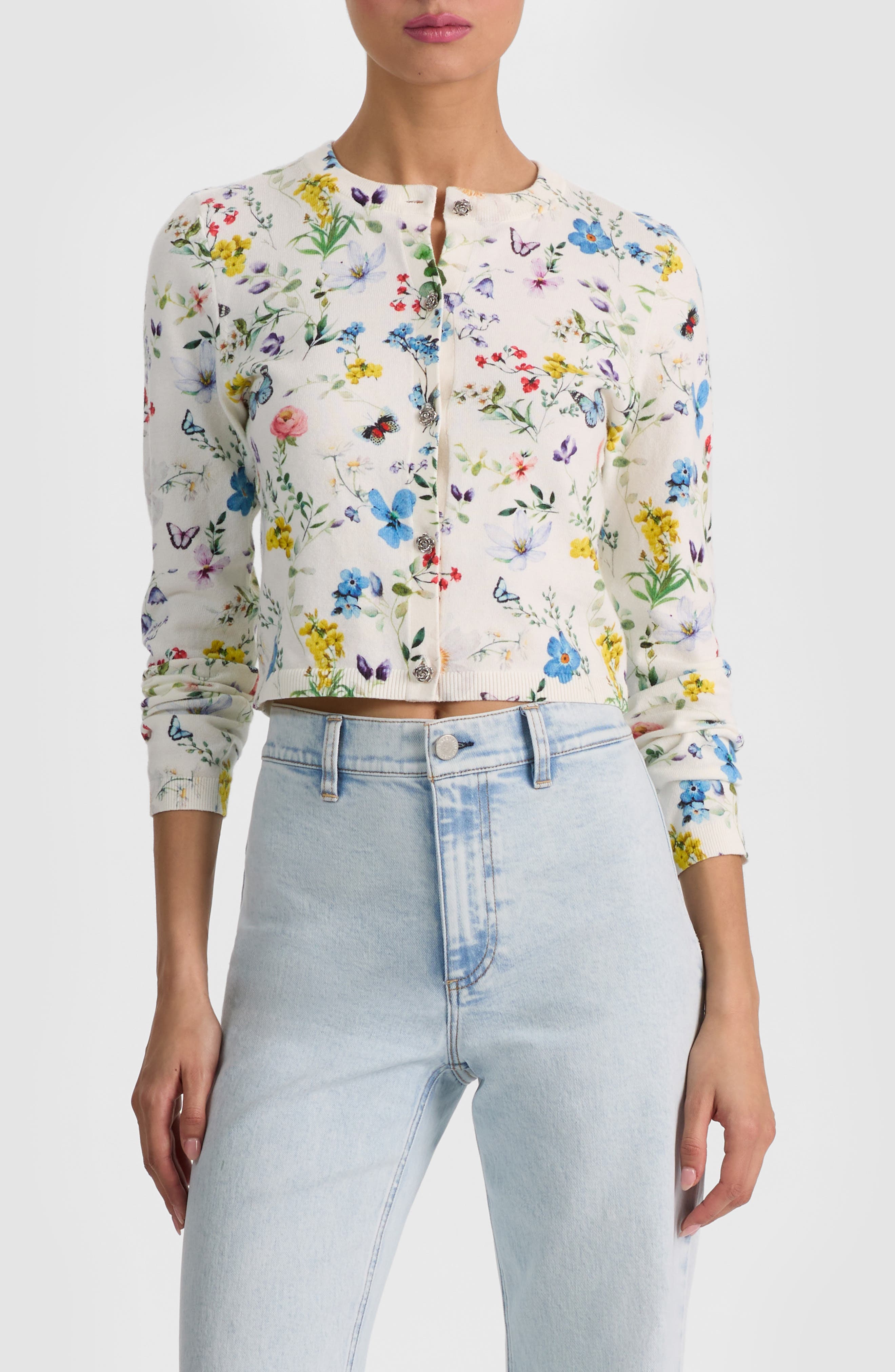 Alice+Olivia - ❤️★Alice olive 2022新作新品  白　花柄カーディガン　オシャレ Alice + Olivia Carson Floral Cotton Blend Cardigan (Women) | Nordstrom