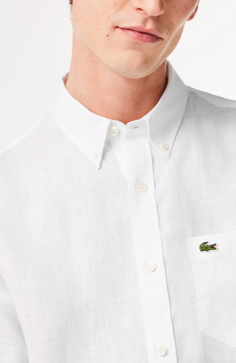 Lacoste Regular Fit Linen Button-Down Shirt, Alternate, color, White
