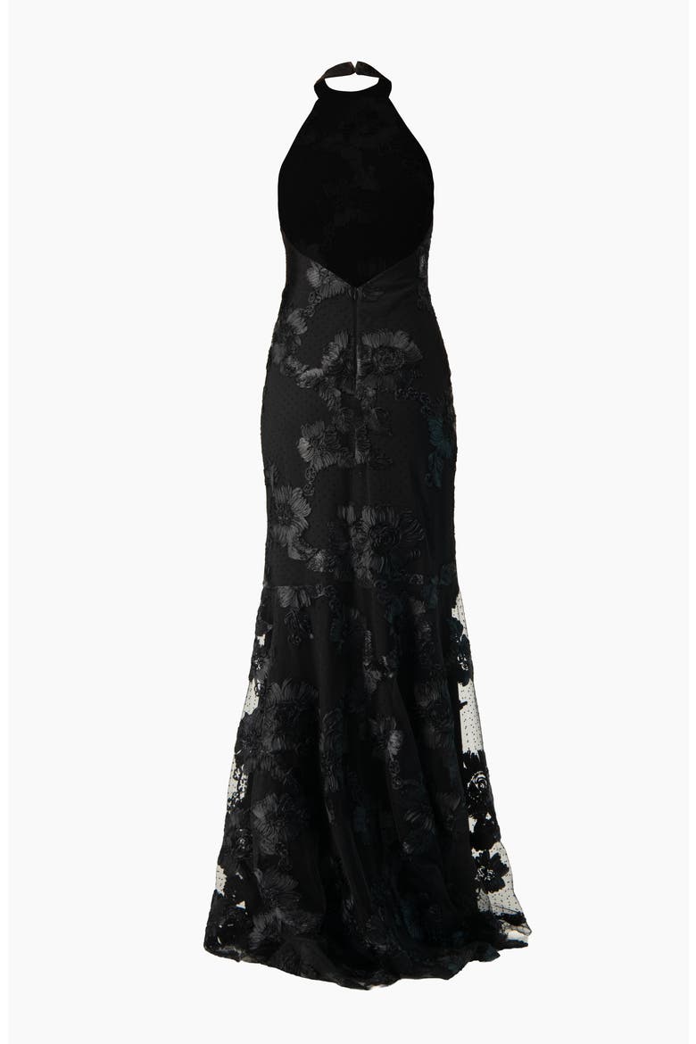 Halter Floral Lace Mermaid Gown, Alternate, color, Black