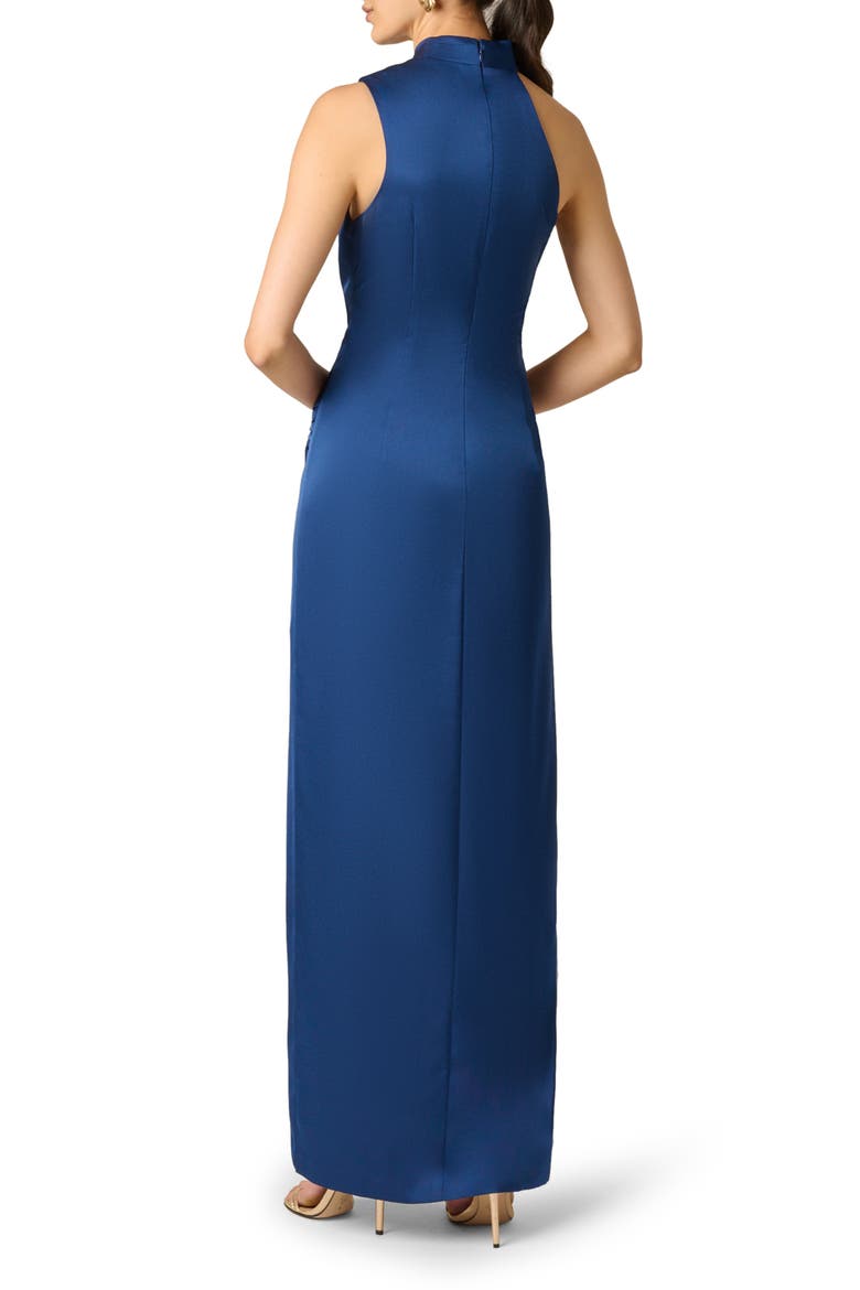 One-Shoulder Crepe Back Satin Gown, Alternate, color, NAVY