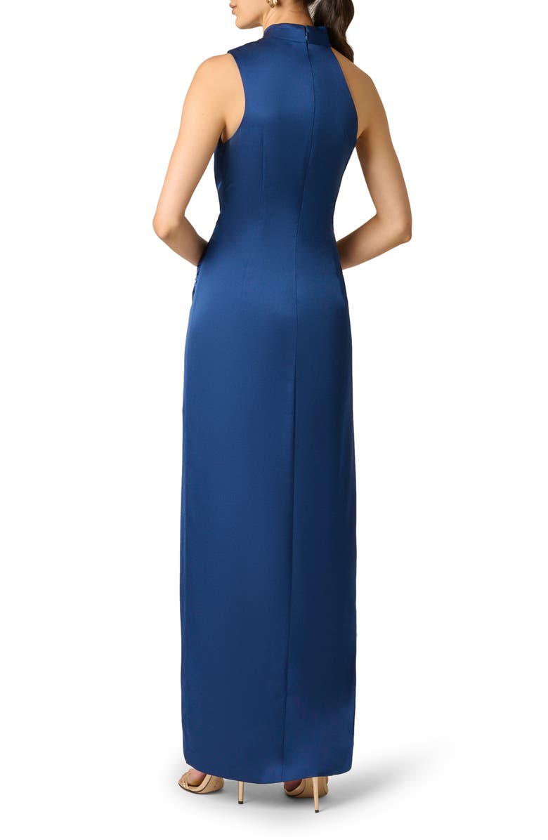 Aidan Mattox One-Shoulder Crepe Back Satin Gown, Alternate, color, Navy