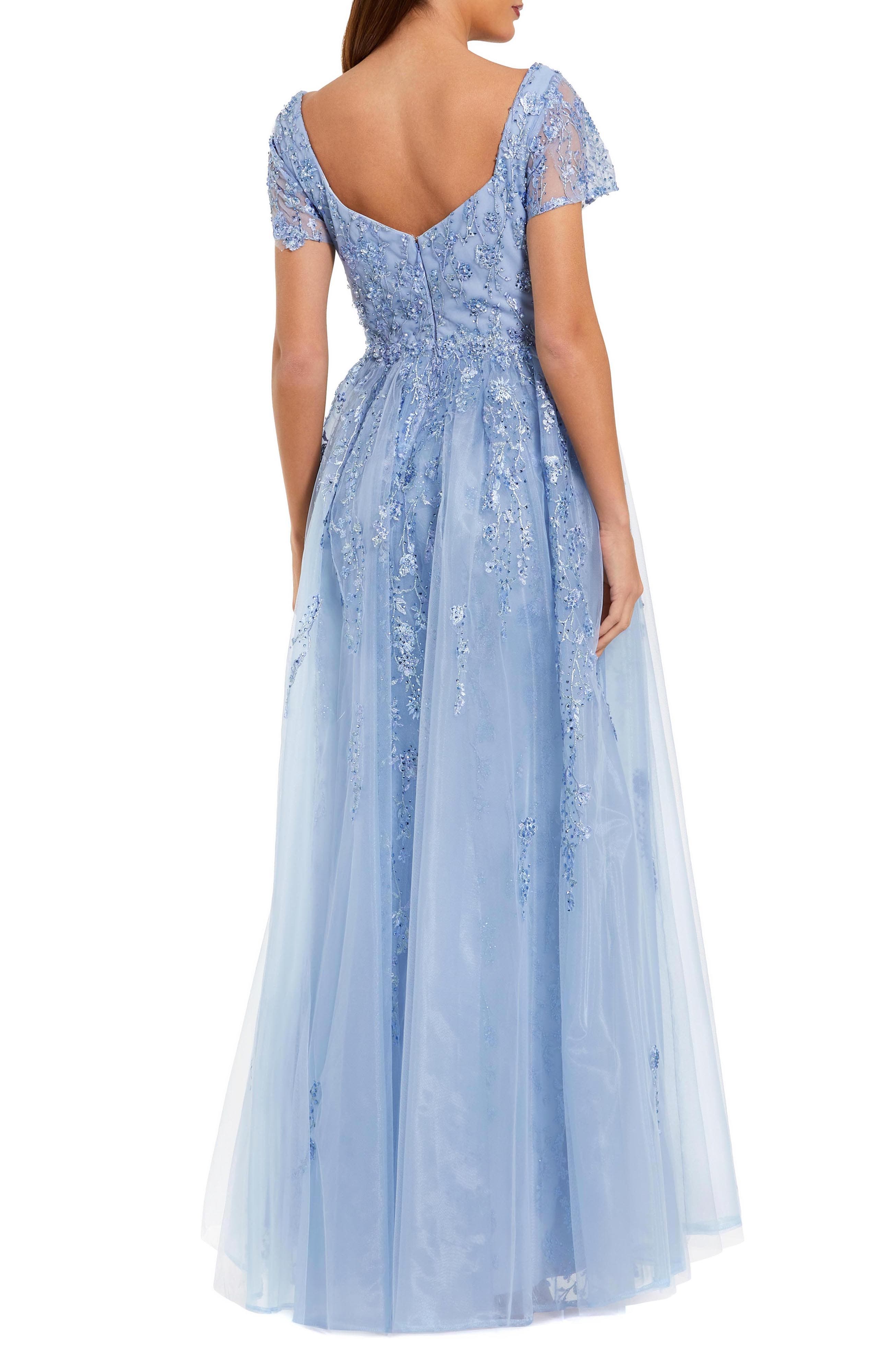 Beaded Embroidered Overskirt Cap Sleeve Gown - image 2