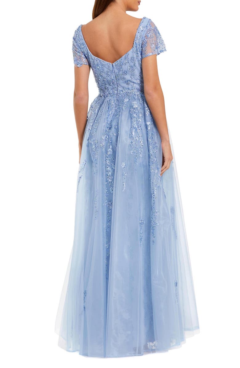 Mac Duggal Beaded Embroidered Overskirt Cap Sleeve Gown, Alternate, color, Powder Blue