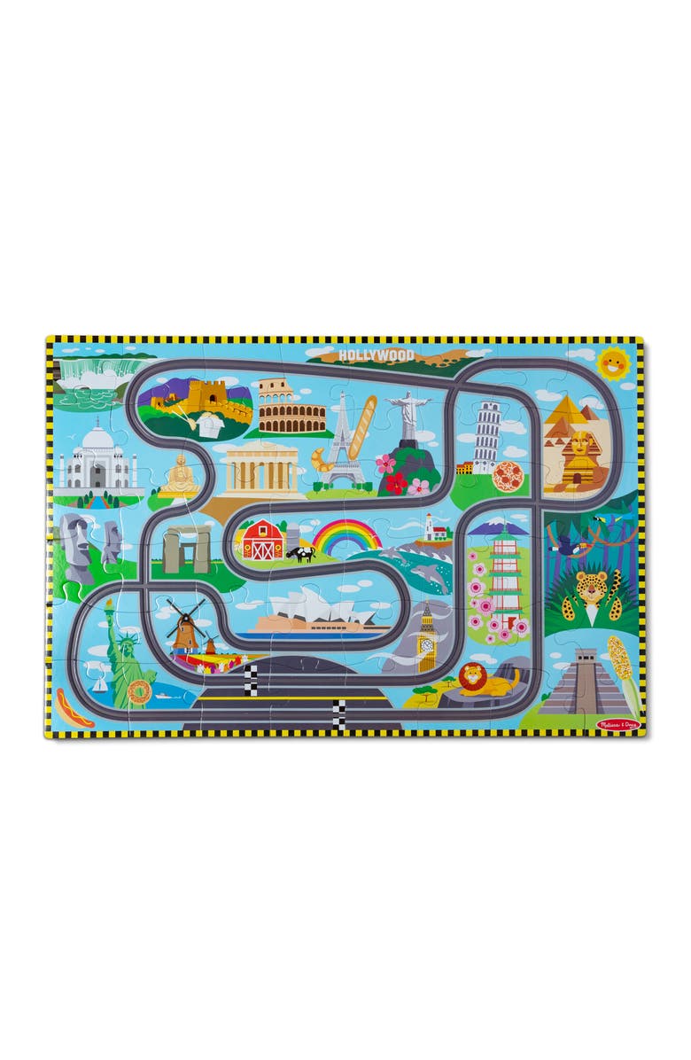 Melissa & Doug Race Around the World Tracks 48-Piece Floor Puzzle, Alternate, color,