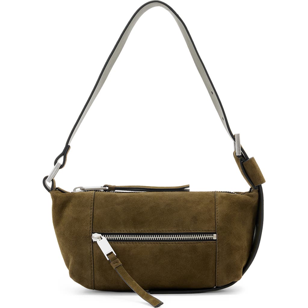 Allsaints Mini Vega Suede Shoulder Bag In Green