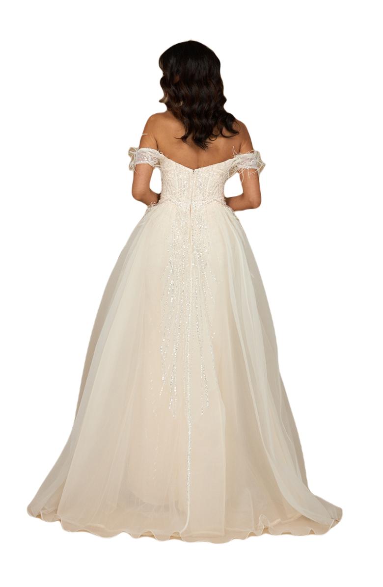 LARA New York Off Shoulder Gown with Feathers, Alternate, color, Ivory