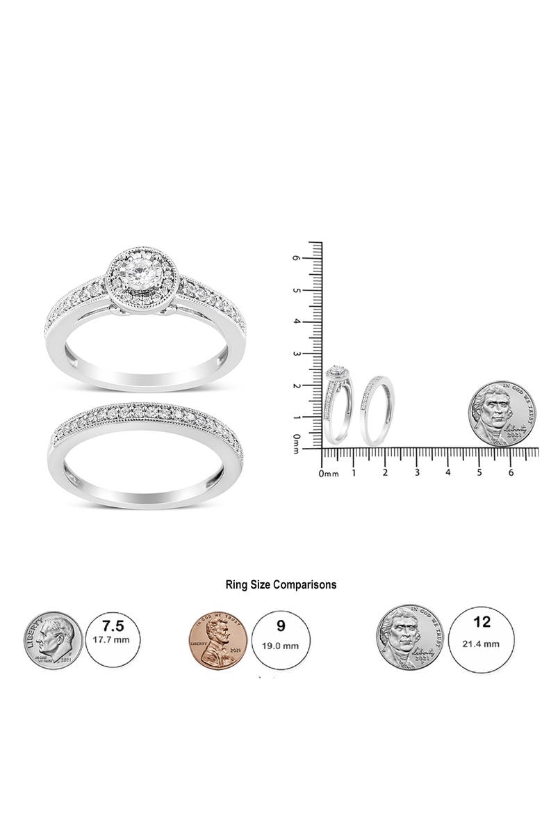 Silver 1/2 Ctw Diamond Halo & Milgrain Engagement Ring Bridal Set, Alternate, color, Silver