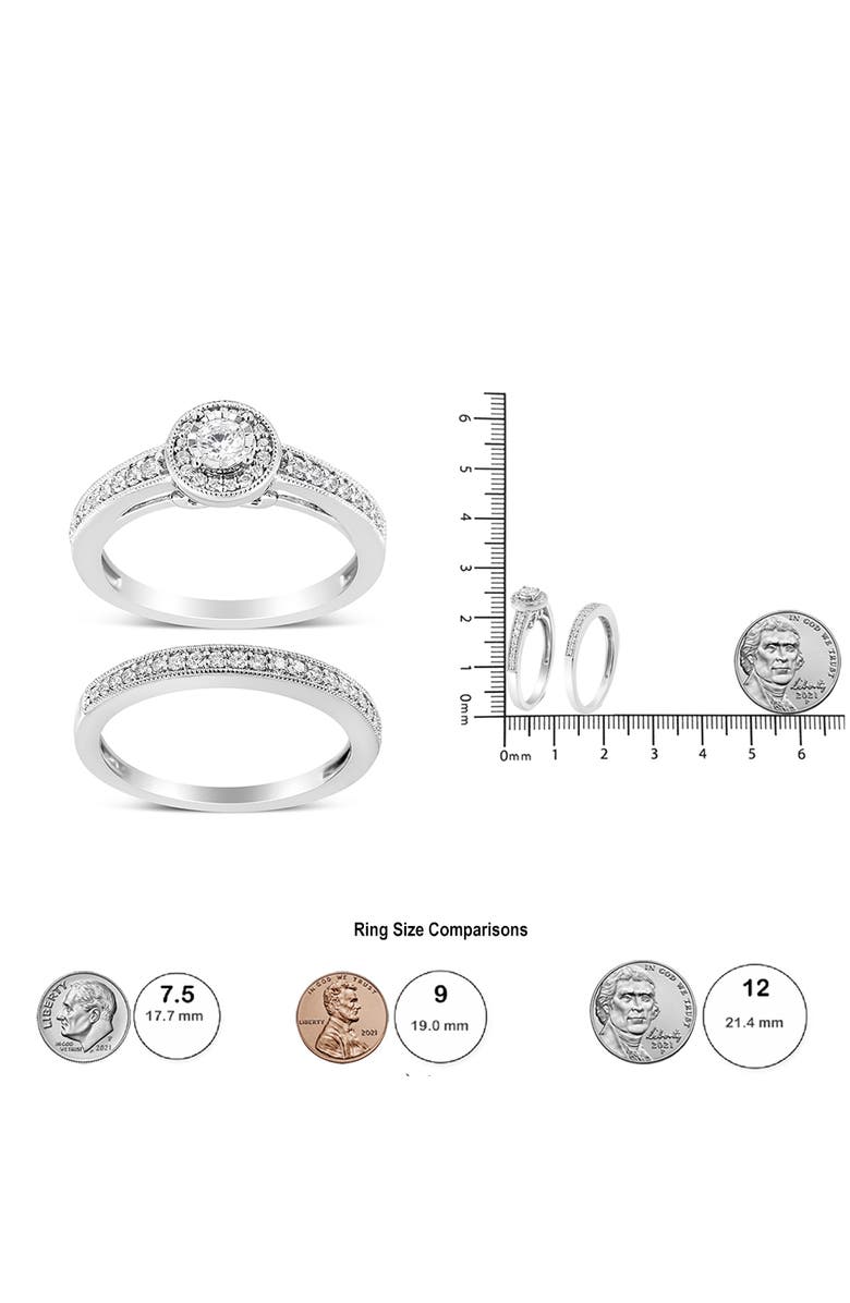Haus of Brilliance Silver 1/2Ctw Diamond Halo & Milgrain Engagement Ring Bridal Set, Alternate, color, Silver