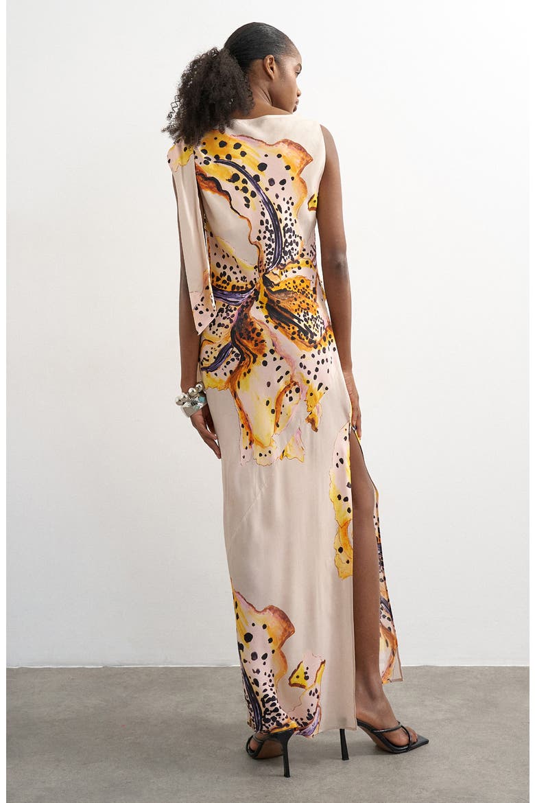 Print Side Drape Sleeveless Maxi Dress, Alternate, color, BLACK