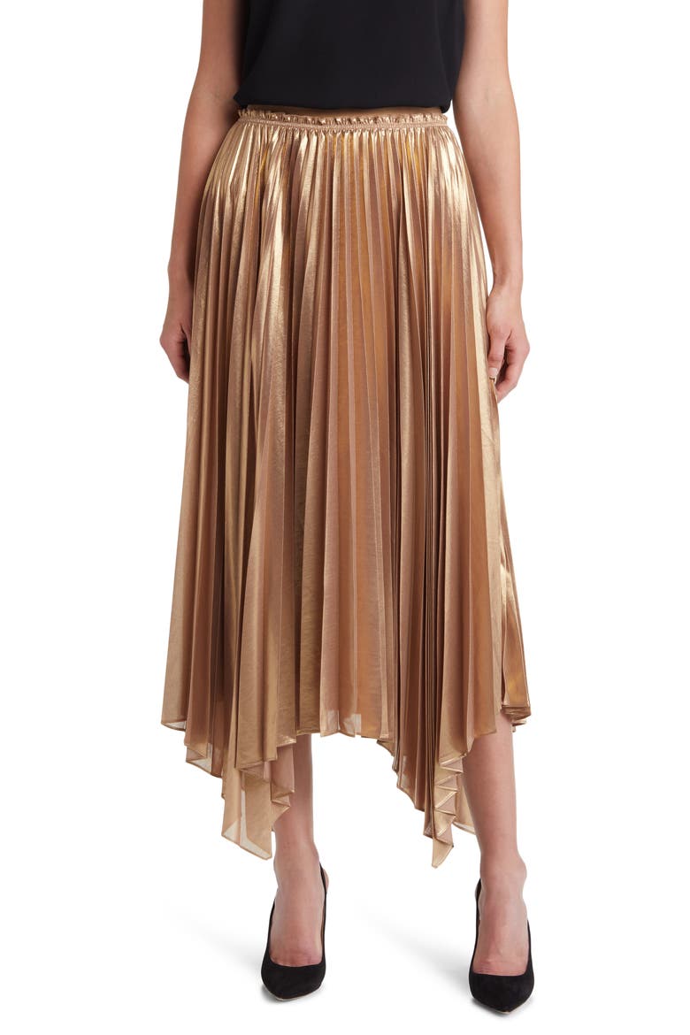 Nattiee Pleated Handkerchief Hem Skirt, Main, color, TAN