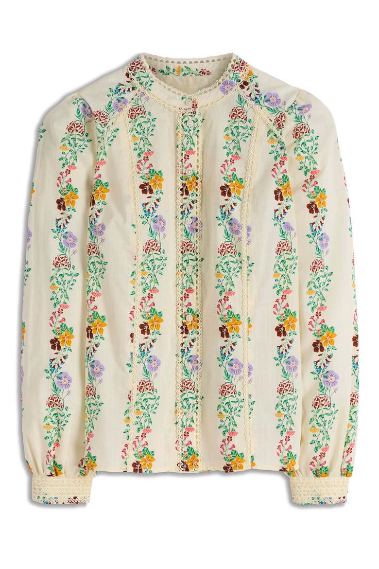 Rhea Lace Trim Woven Shirt, Alternate, color, IVORY FLORAL PLACEMENT