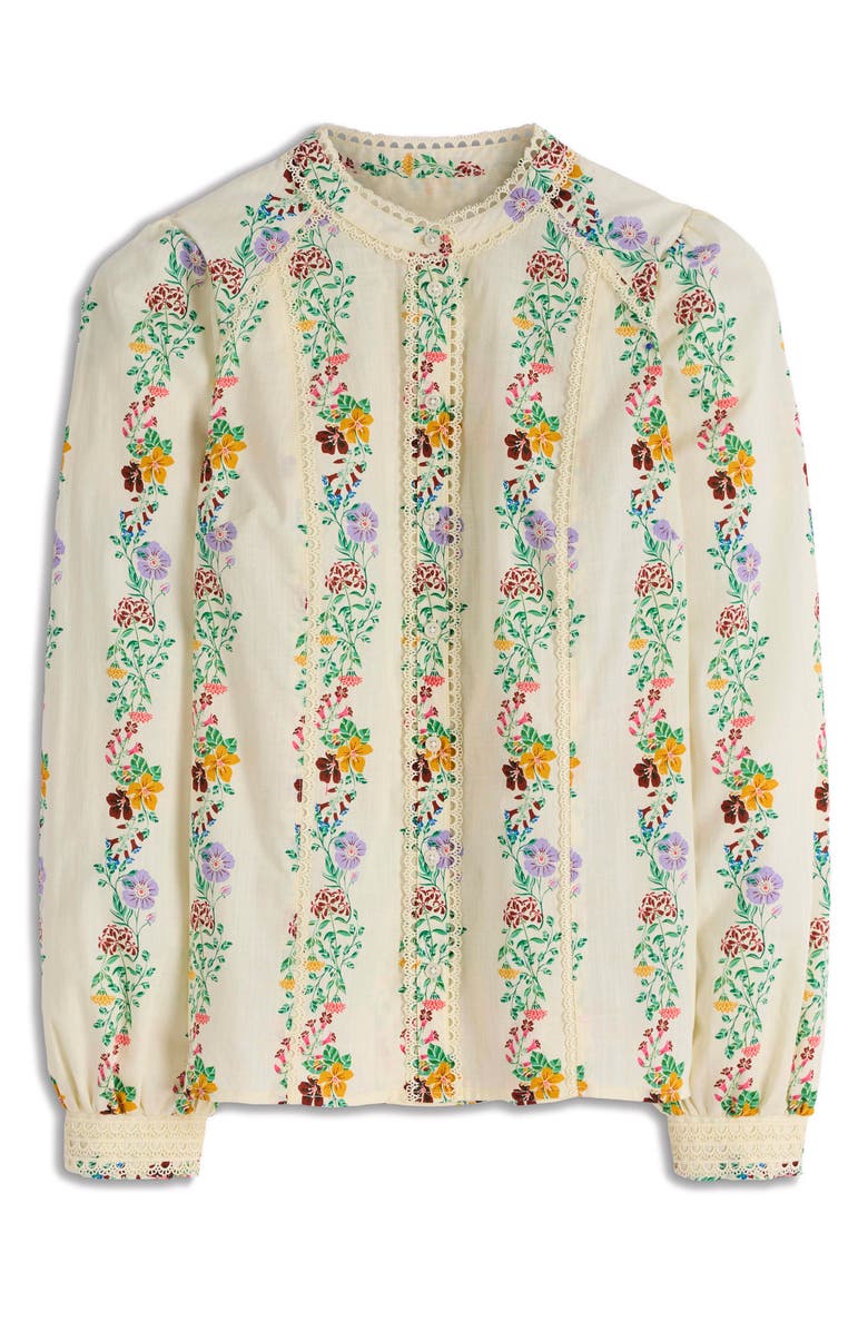 Boden Rhea Lace Trim Woven Shirt, Alternate, color, Ivory Floral Placement
