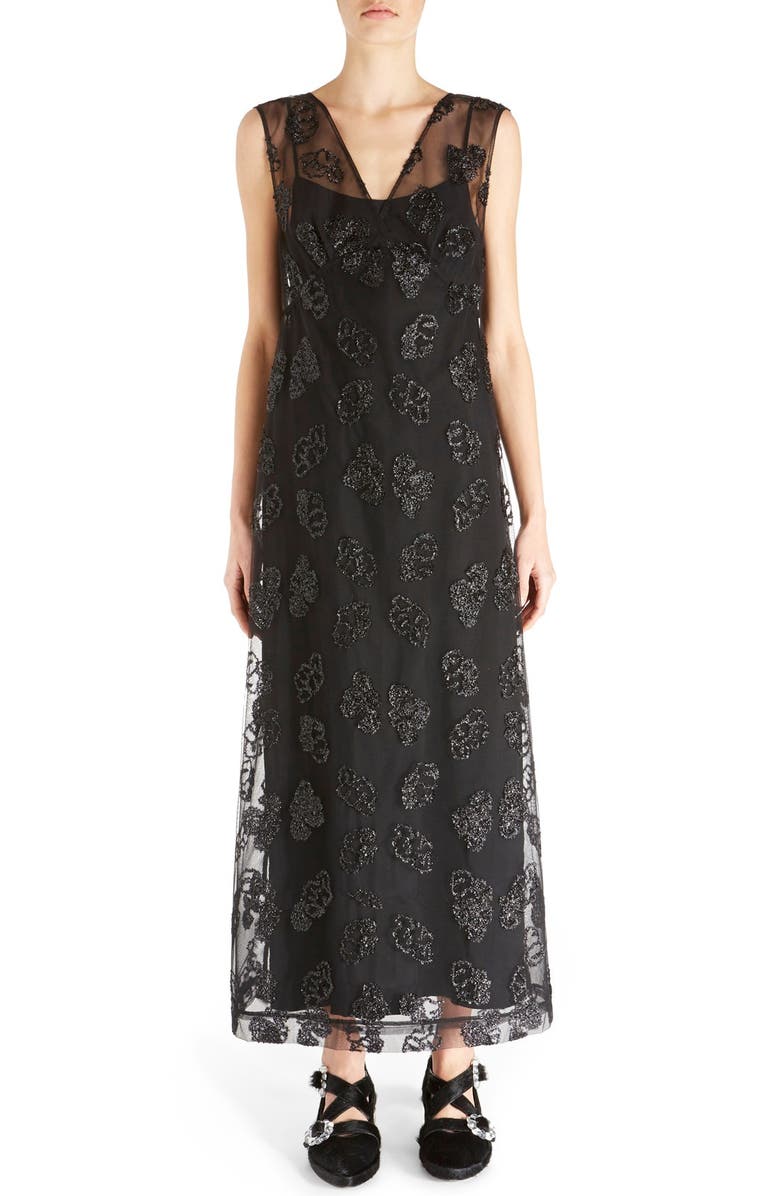 Simone Rocha Tinsel Embroidered V-Neck Maxi Dress, Main, color, 