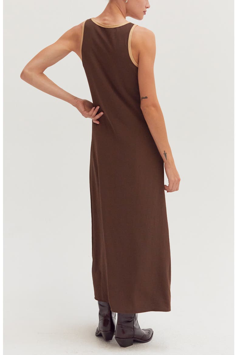 Suede Trim Chiffon Maxi Dress, Alternate, color, Brown