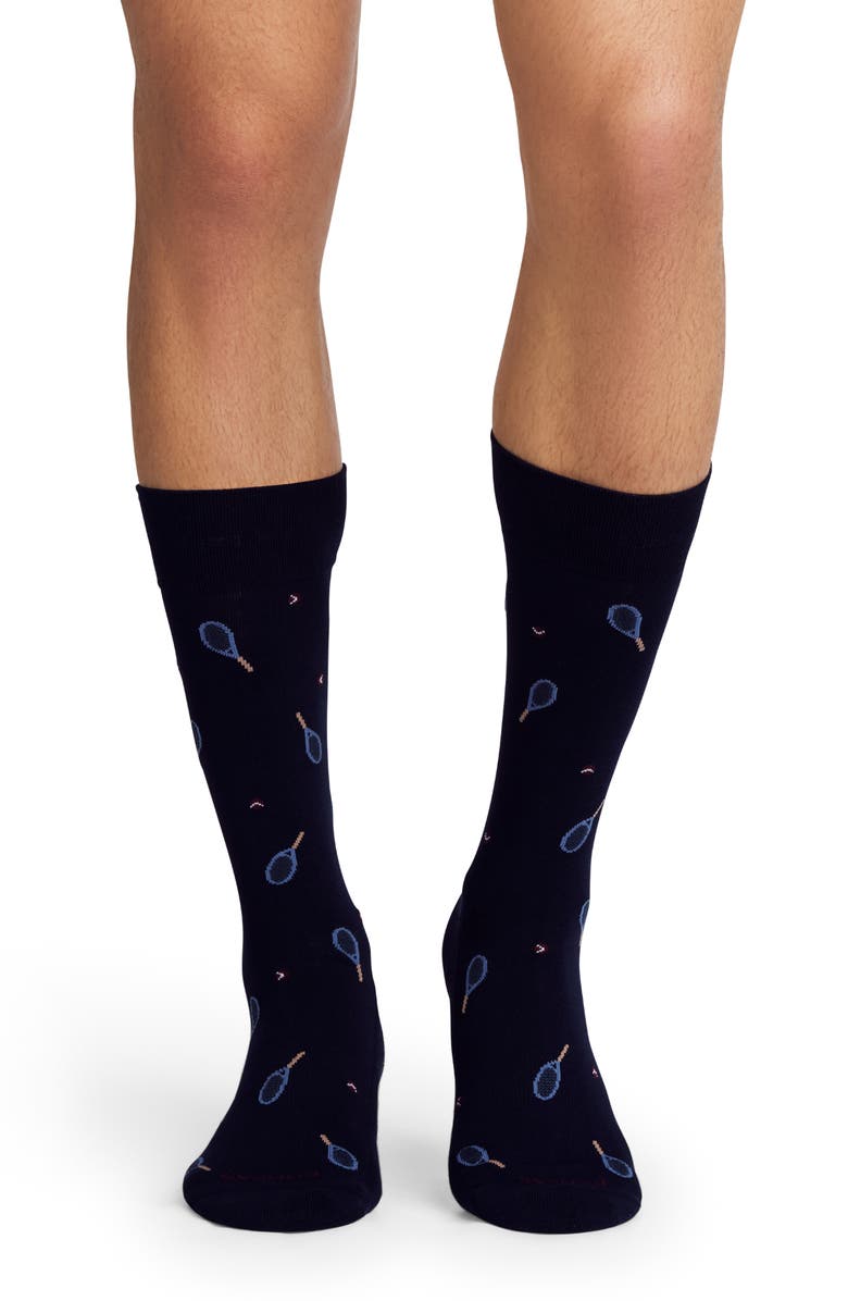 Bombas Tennis Racket Calf Socks, Alternate, color, Navy Racquet