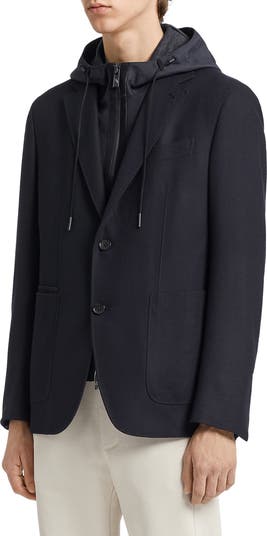 ZEGNA Trofeo Wool Blend Sports Jacket with Removable Hooded ZEGNA Trofeo Wool Blend Sports Jacket with Removable Hooded