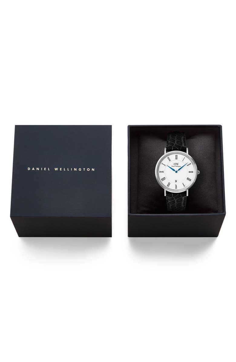 Daniel Wellington Classic Roman Numerals Leather Strap Watch, 40mm, Alternate, color, Silver-Tone