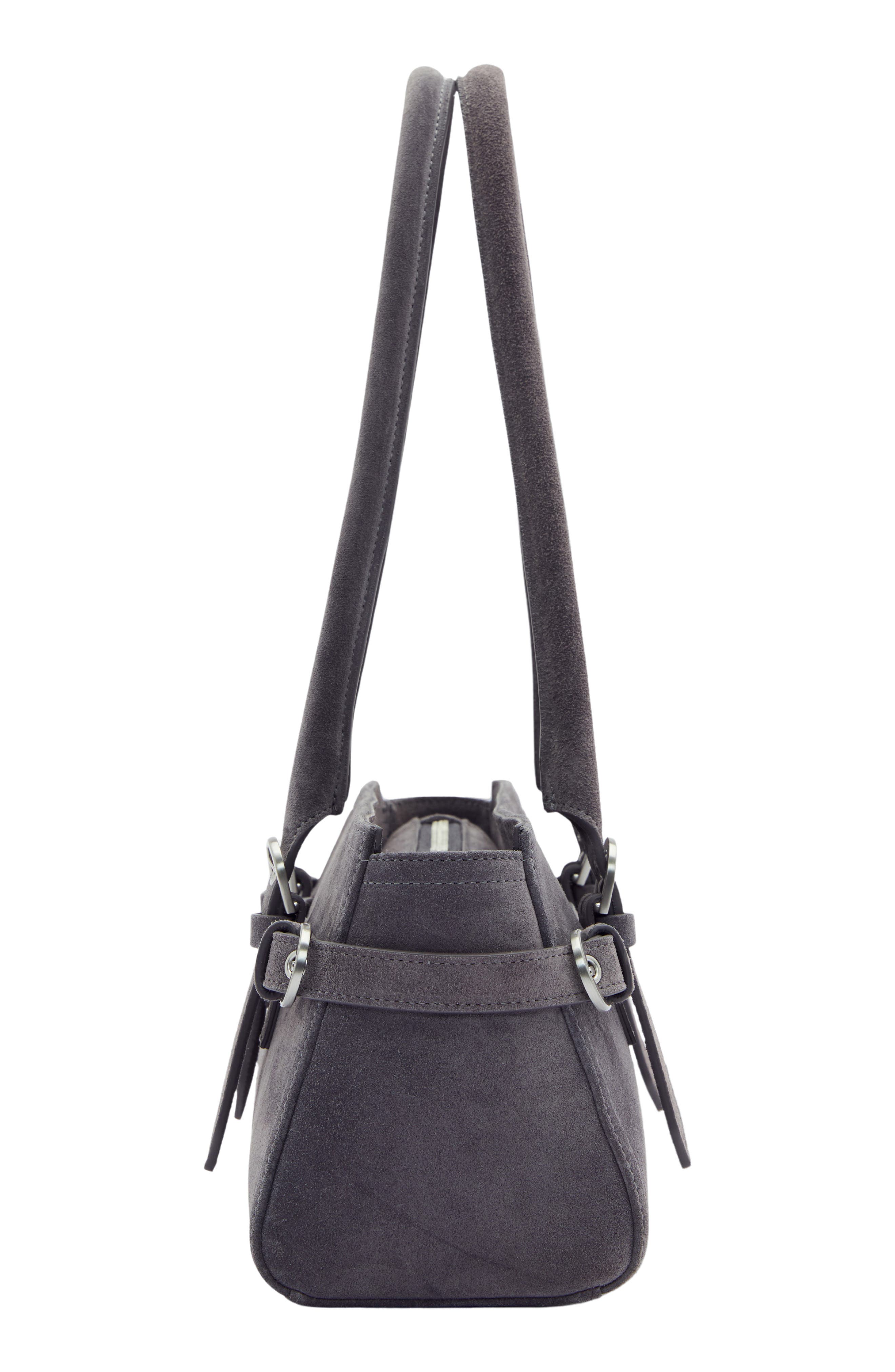 Reformation Dominique Leather Shoulder Bag, Alternate, color, Gunmetal Suede