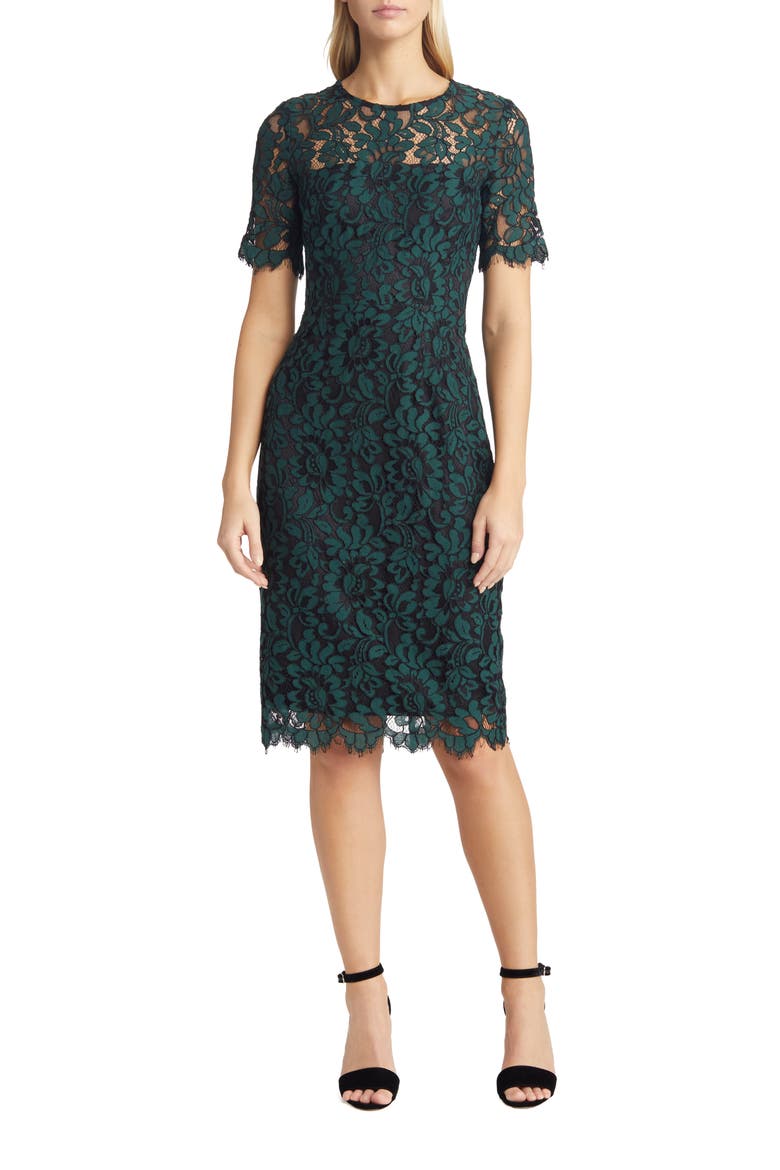 Embroidered Lace Overlay Cocktail Dress, Main, color, HUNTER