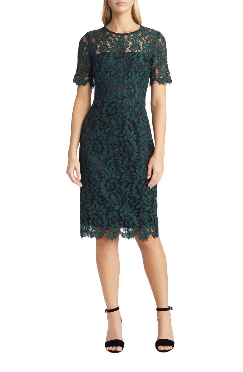 Eliza J Embroidered Lace Overlay Cocktail Dress, Main, color, 