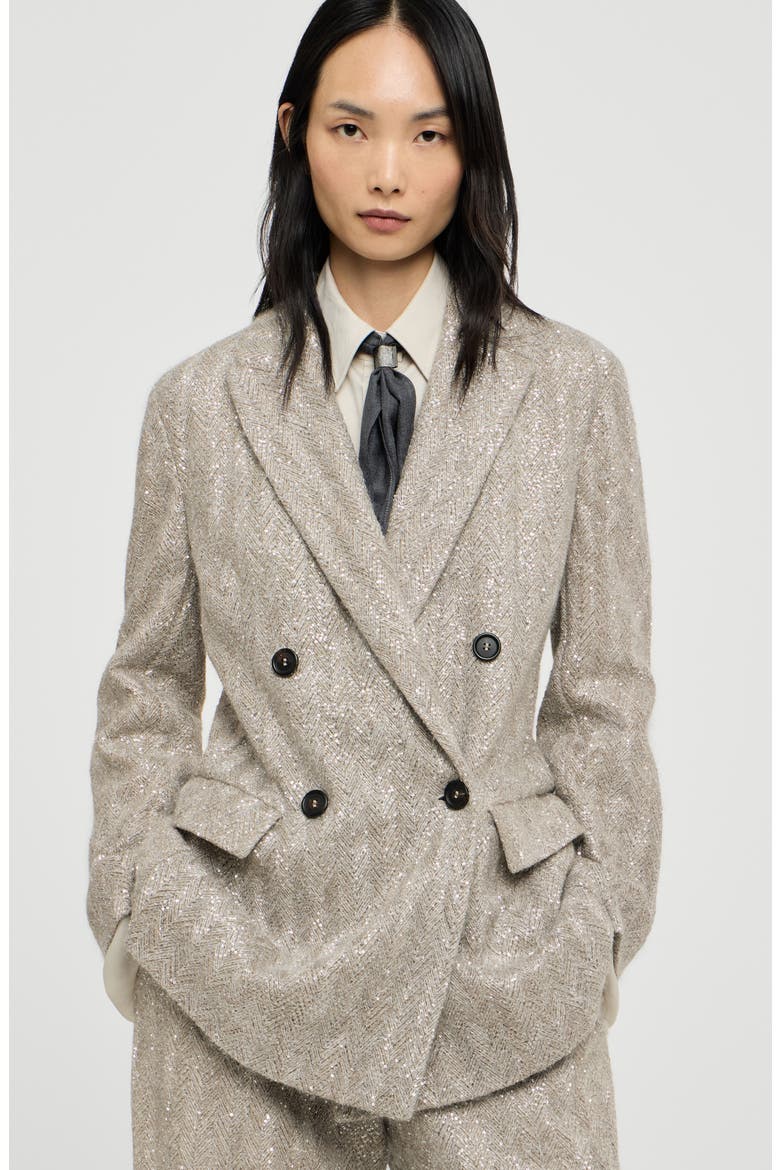 Dazzling chevron embroidery blazer in sparkling mohair and wool, Alternate, color, Rope