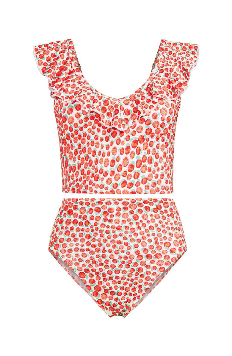 Lands' End Pique Ruffle Tankini Top and High Waisted Bottom Swimsuit Set, Alternate, color, 