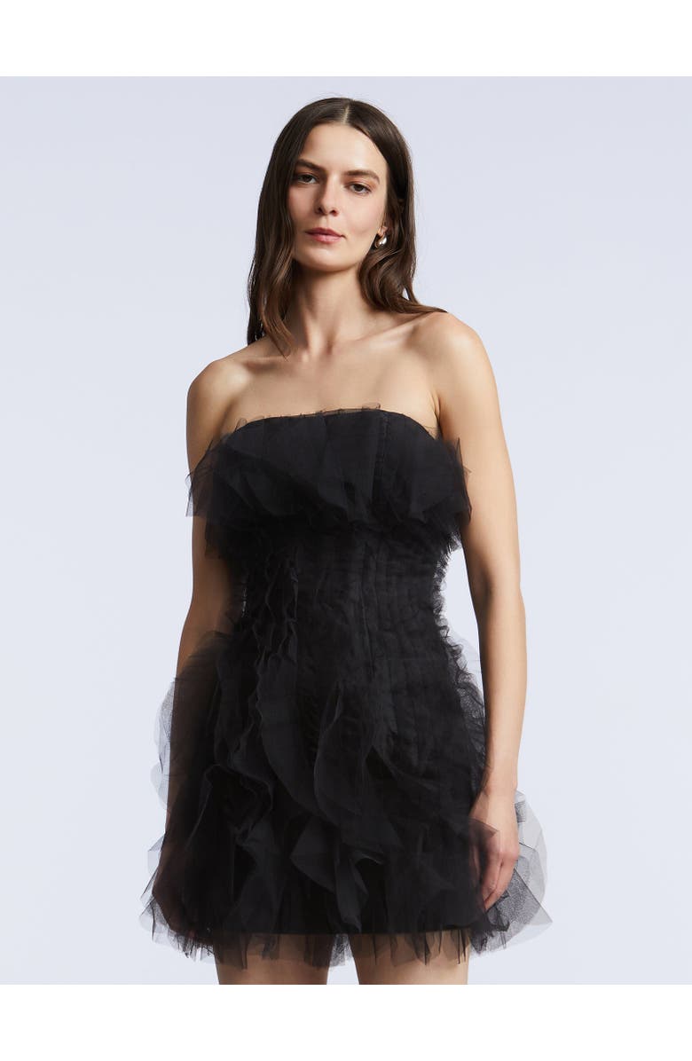 BCBGMAXAZRIA Solid Cascade Mini Dress, Alternate, color, Black