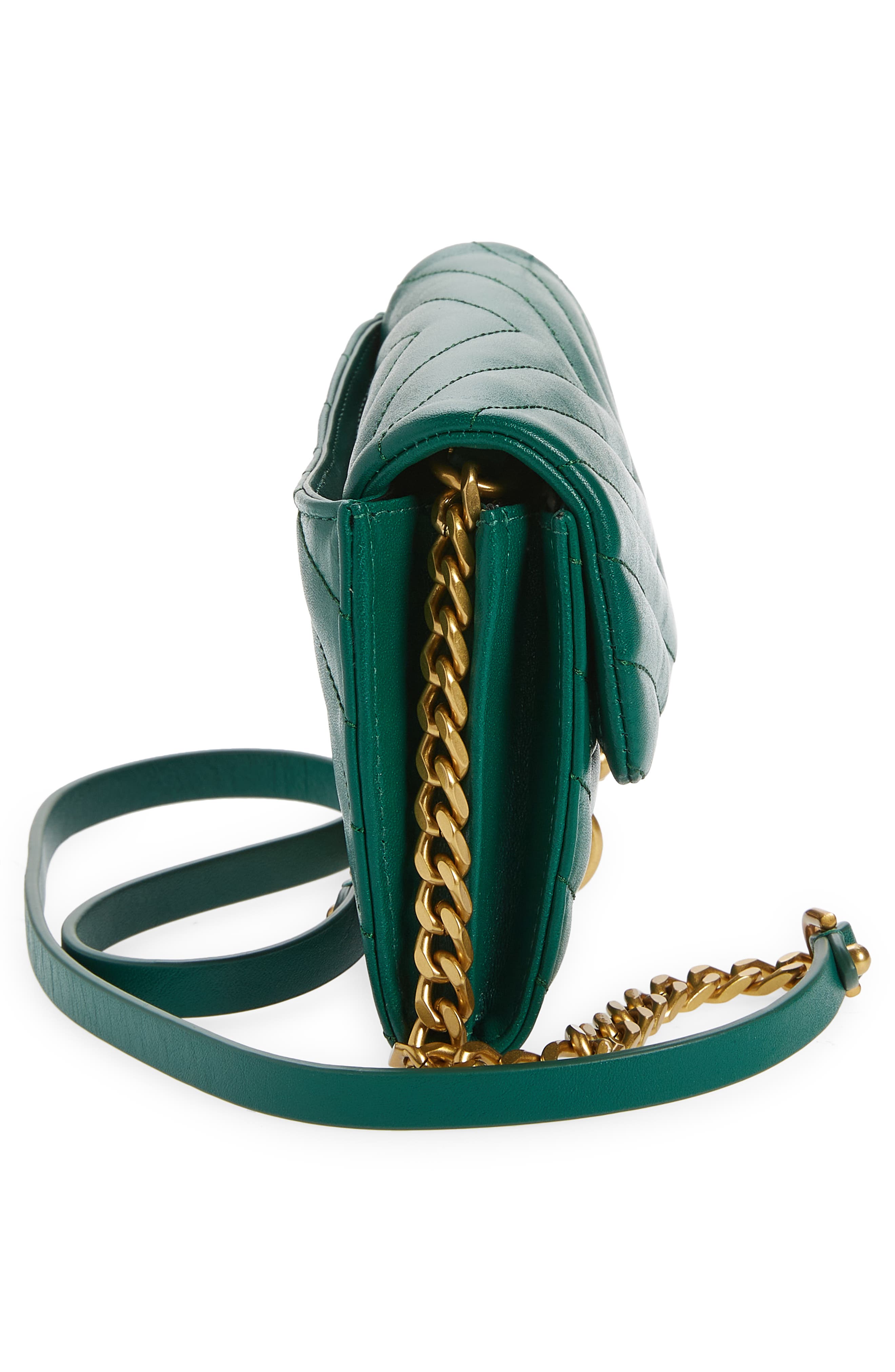 Edie Quilted Leather Wallet on a Chain, Alternate, color, EMERALD