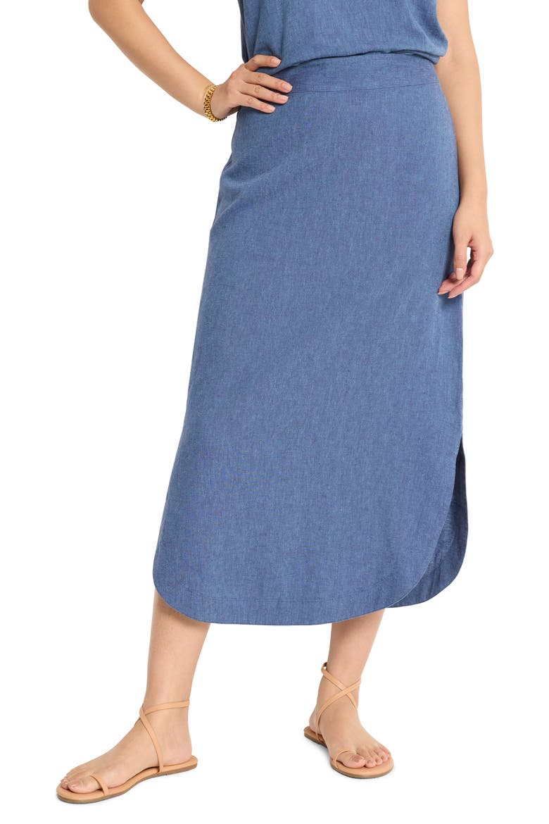 Rumba Linen Blend Curved Hem Skirt, Main, color, BLUE MIX