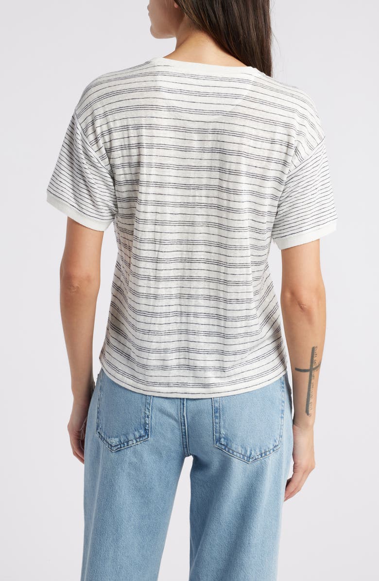 FRAME Stripe Organic Linen Crewneck T-Shirt, Alternate, color, Cream Multi